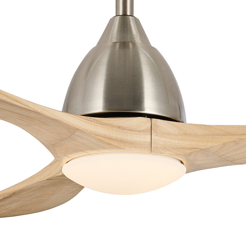 3-Blade Modern Farmhouse Smart LED Ceiling Fan with Dimmable Light and Remote Control, Brushed Nickel with Natural Wood