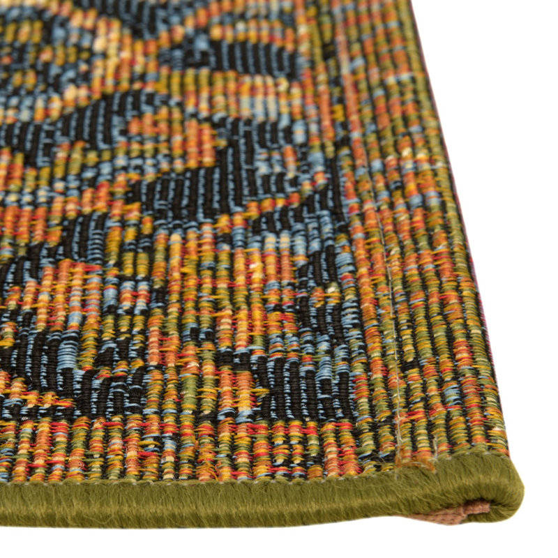 Tapis d'extérieur traditionnel Green_Unique Loom Nosara, Tapis de couloir 2 pi 7 po x 5 pi 3 po