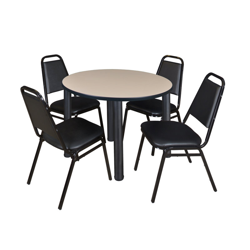 Plateau de table Kee, 4 chaises empilables, Noir, Cerisier, H 29 po x l 48 po x P 48 po