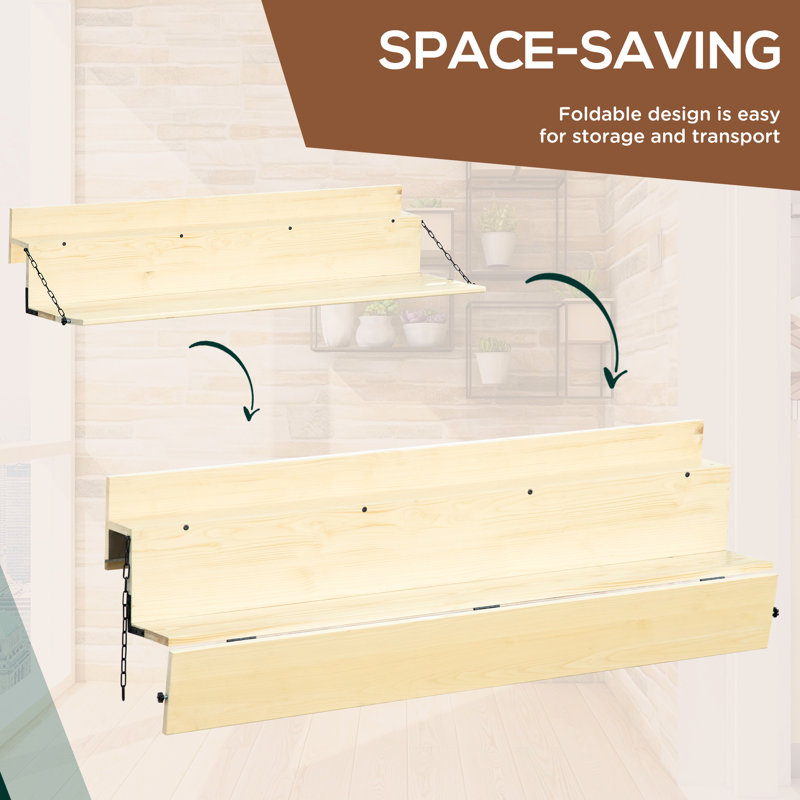 Table de bureau pliable pour balustrade pour balcon, bois d'épinette, espace d'activités extérieures, aspect naturel, l 59 po x H 12,5 po, barre de charge de 66 lb, couleur, poids