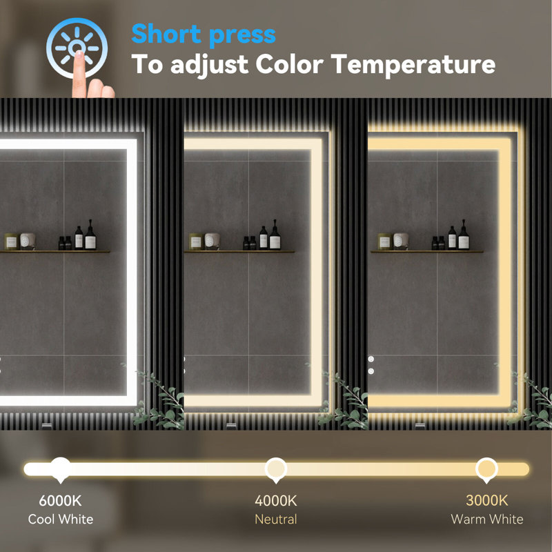 Bathroom Smart Mirror with Lights - Led Mirror, Backlit & FrontLit, Dimmable, 3 Colors Modes, Memory Function, Waterproof