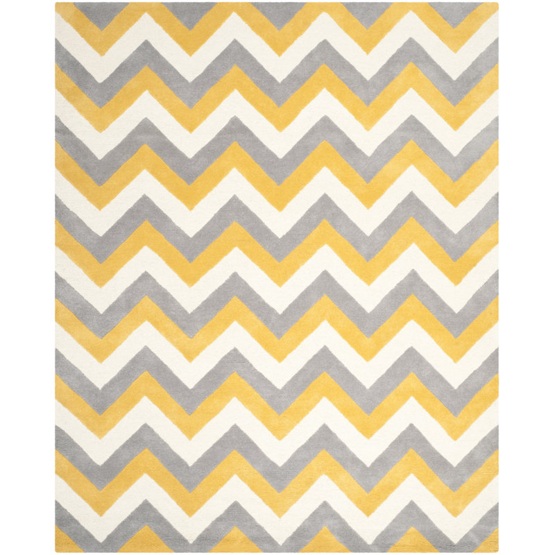 Sanyla Hand Tufted Wool Chevron Rug, Rectangle 9' x 12'