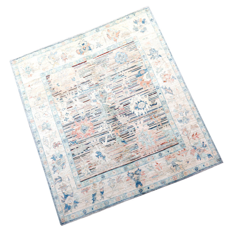 Hand Knotted Wool Area Rug in Silver