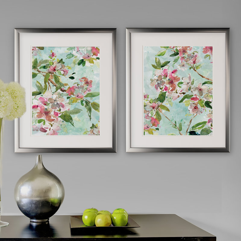 « spring fleurs i », ensemble de 2 reproductions d’impressions encadrées, Cadre argenté