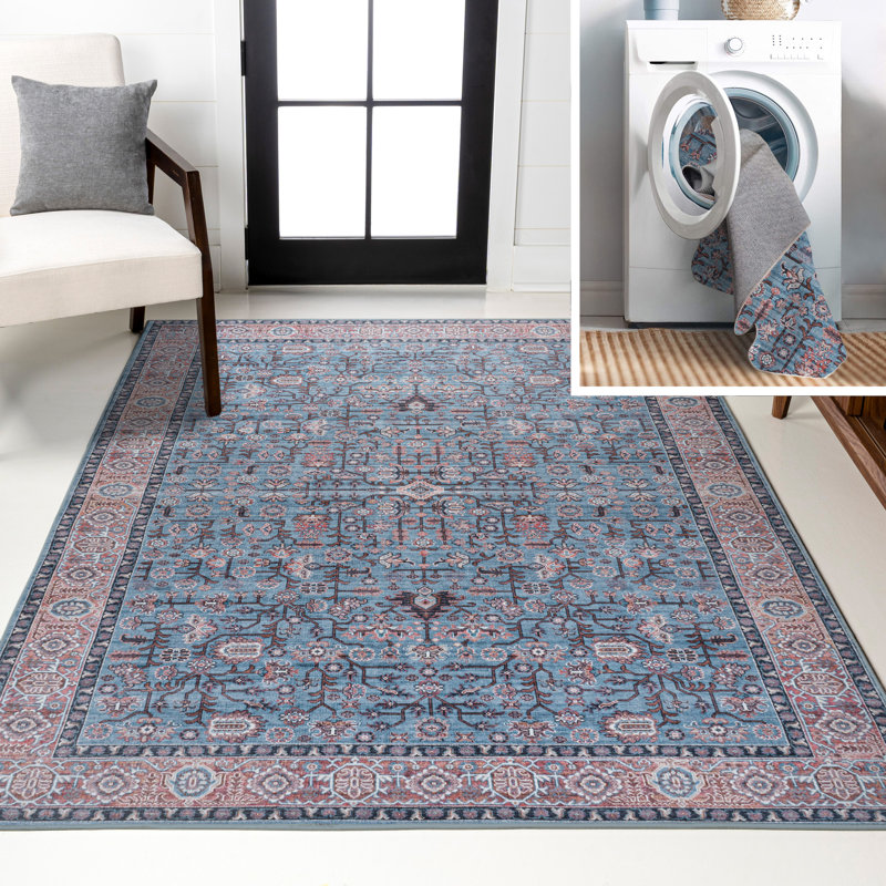 Tapis bleu / rouge / brun Sarok All-Over, Rectangle 5 pi 3 po x 7 pi 7 po