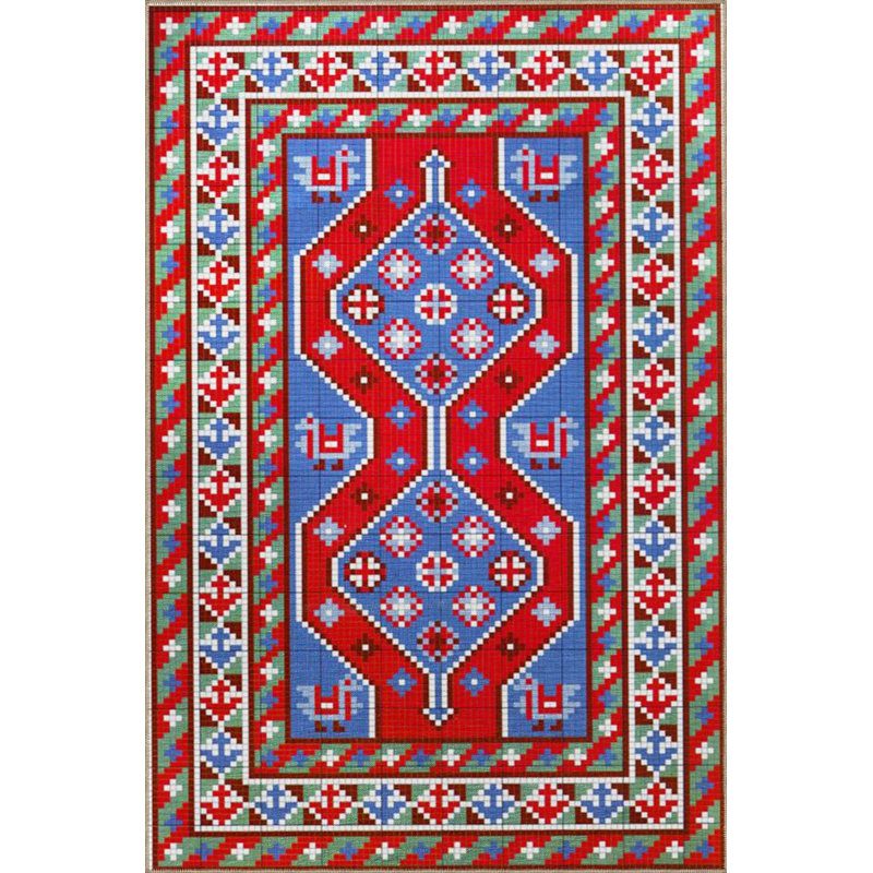 Tapis bleu tissé à motif géométrique, Sous-tapis carré 3 pi 3 po inclus