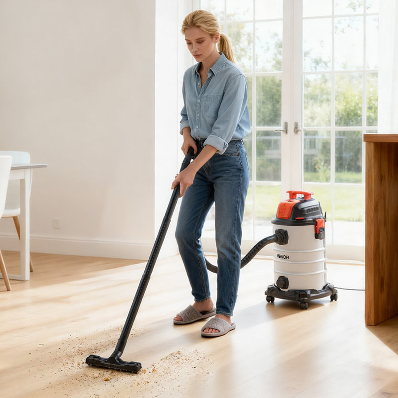 Shop Vac, 8 Gallon Wet Dry Shop Vacuum, 6 Peak HP with One-Button Self-Cleaning, Dual-Filter, 900W Input Power, 1.25in x 7ft Hose, 9.8ft Cord, Metal Tank for Jobsite, Workshop, Garage, Home