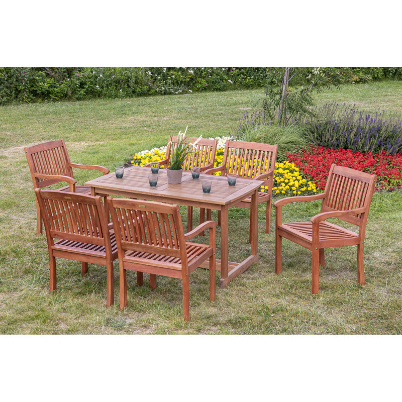 Adabpreet 6 - Person Wood Patio Dining Set with Rectangular Table