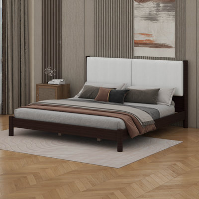Platform Bed with PU Leather Upholstered Headboard, Wooden Bed Frame with Slats Support for Bedroom