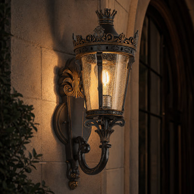 21" Antique Bronze Outdoor Wall Lantern, 1-Light E26 IP65 Waterproof Exterior Sconce with Clear Tempered Glass