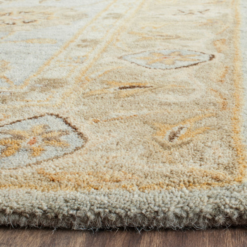 Tapis bleu clair / sauge en laine touffeté à la main Armintha, Rectangle 9 pi 6 po x 13 pi 6 po