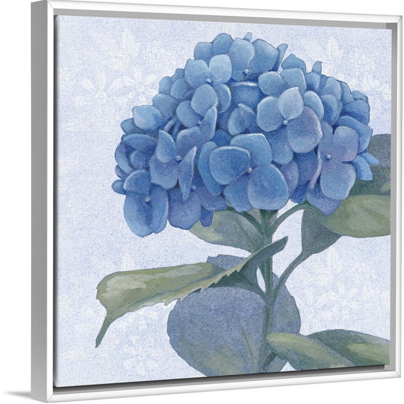 «Blue Hydrangea IV», art mural sur toile, H 36 po x l 36 po x P 1,75 po, Toile avec cadre blanc