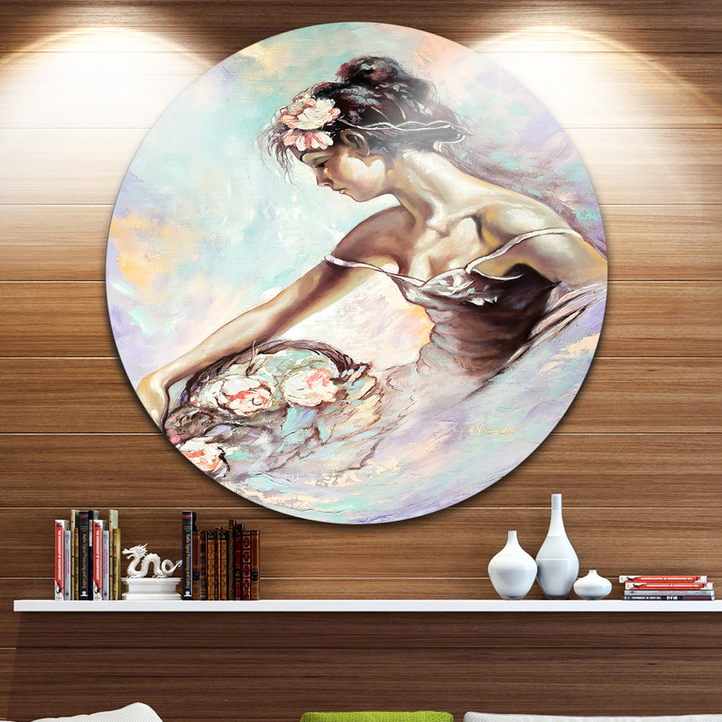 «Girl with Flower Bouquet», peinture, H 23 po x l 23 po x P 1 po, Métal