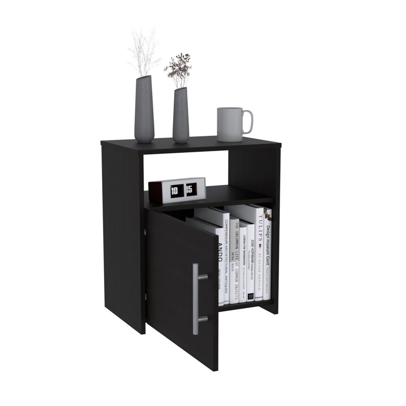Omaha Nightstand, Single Door Cabinet, Metal Handle, One Shelf, Black