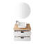 Meuble-lavabo double à deux tiroirs de 32 pouces avec armoire blanche, comptoir en bois massif naturel, lavabo carré en céramique et miroir rond