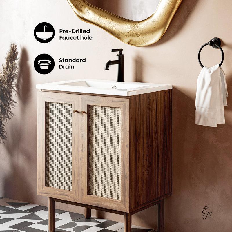 Classe 30" Freestanding Bathroom Vanity in Golden Oak with Sink Top, Single-Hole, White