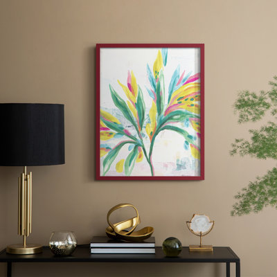 «Tropical Leaf Fresco I», reproduction encadrée - bois massif