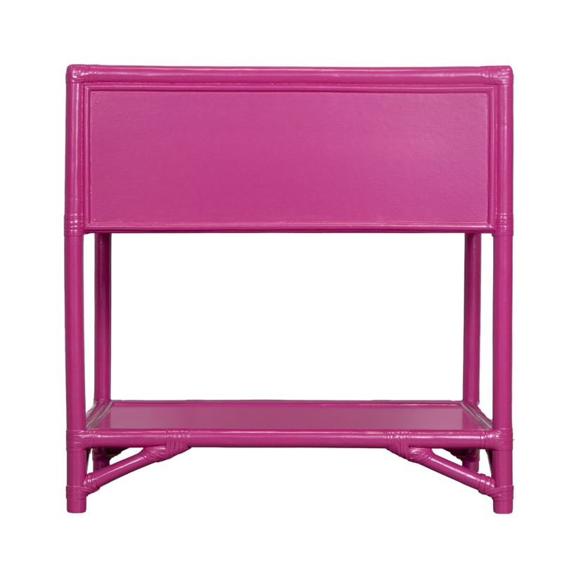 Olivia Collection 1 - Drawer Rattan Nightstand, Hot Pink