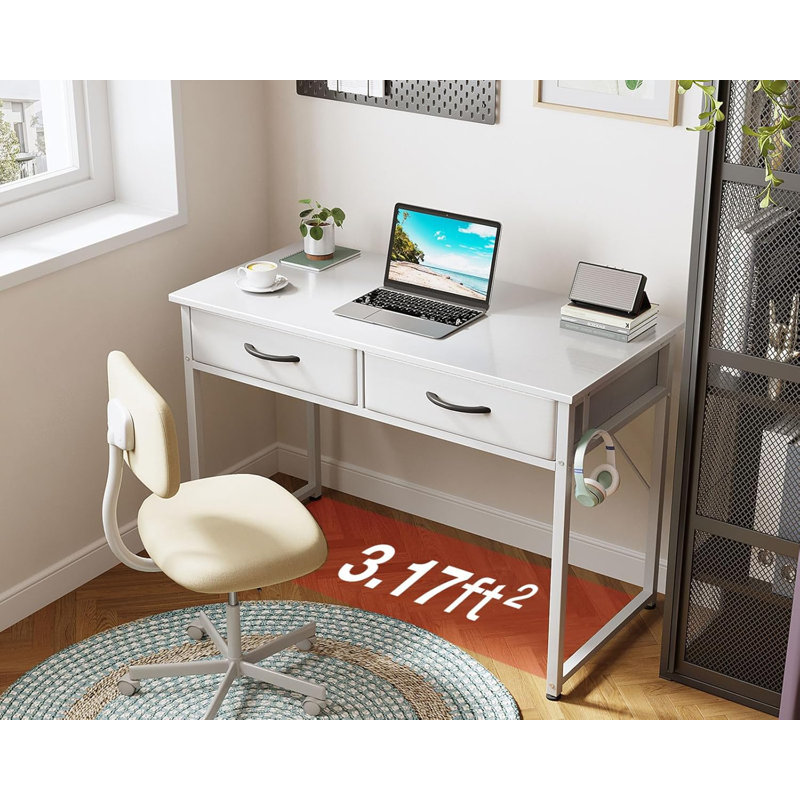 40 Inch Small Fabric Drawer Desk - Bedroom Vanity, Home Office Computer Desk For Small Spaces