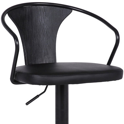 Tabouret de bar réglable en similicuir noir et base en métal