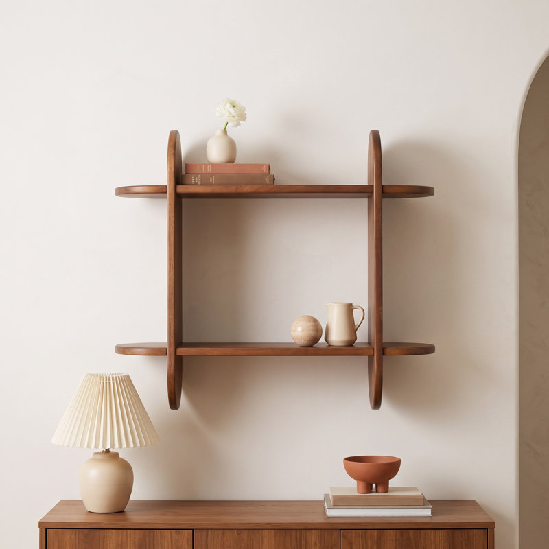 Fuller Solid Wood 2 Tier Wall Mounted Display Shelf, Walnut