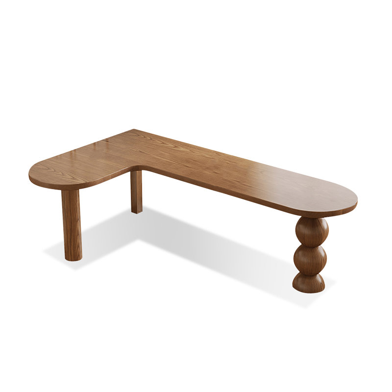 Brown L-Shaped Solid Wood  desk, 29.53" H x 78.74" W x 47.24" D, Left Hand Return
