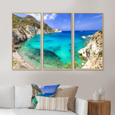 Grèce, île de Milos, ensemble de 3 reproductions d'art sur toile encadrées