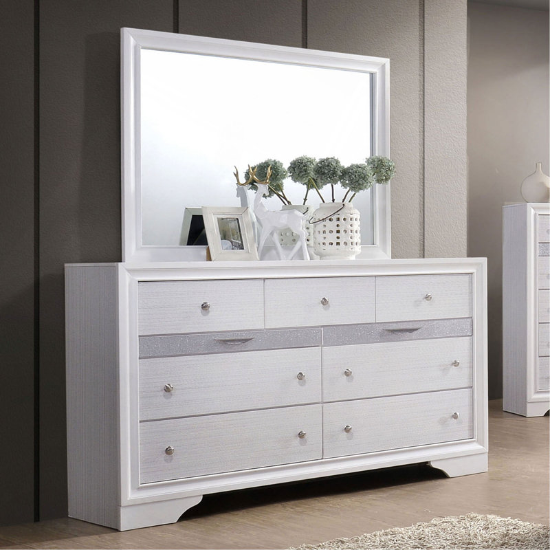 Commode avec miroir et tiroirs cachés, Blanc