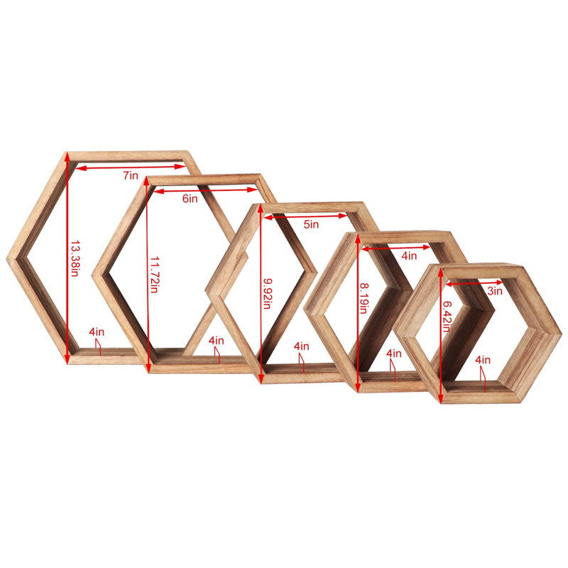 Roshonda Hexagon Wood Floating Shelf, Brown