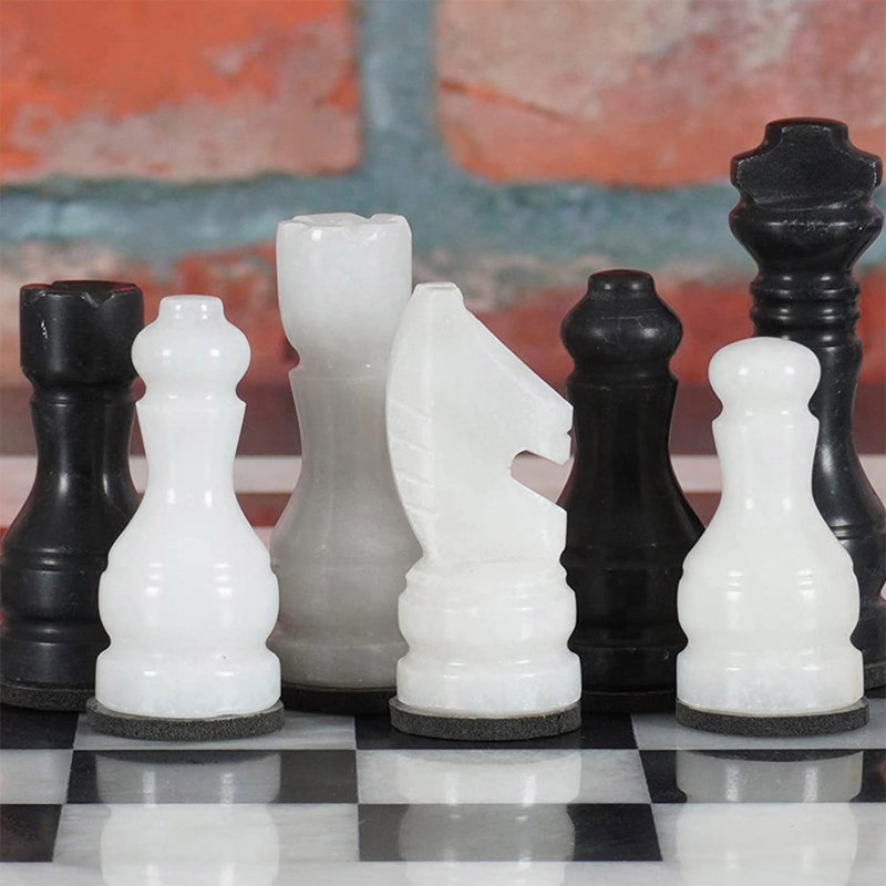 RADICALn Handmade 18'' L Marble Chess Game Set, Black/Bronze