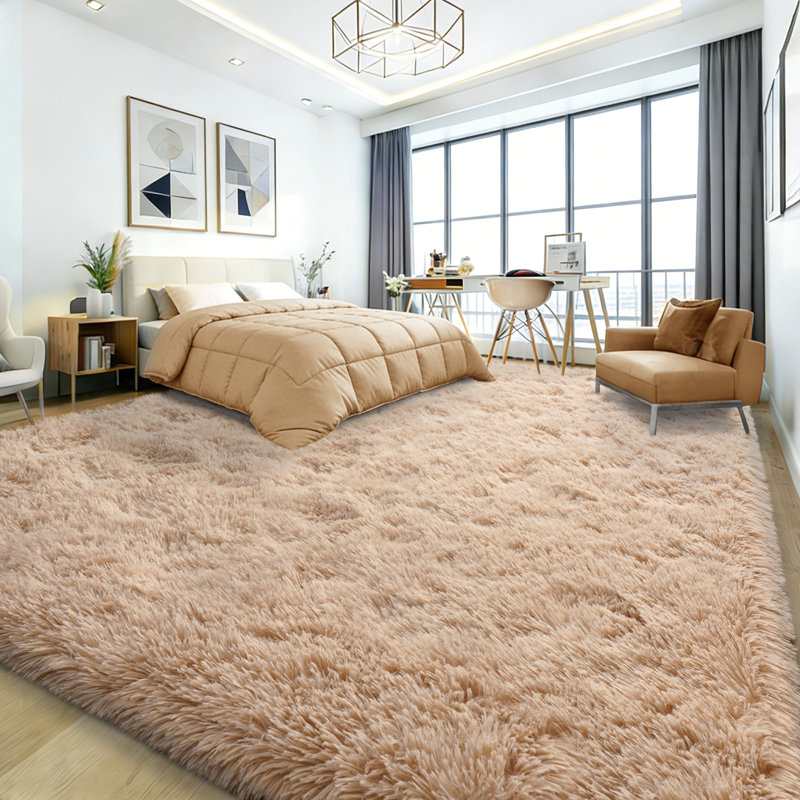 Shag Area Rugs for Living Room, 9x12 ft Soft Fluffy Rugs for Bedroom, Nursery, Kids Room Home Decor, Camel