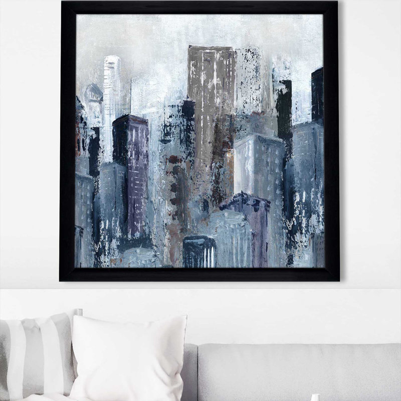 «City Mood I» par Carol Robinson - Peinture, Cadre noir, H 31,5 po x l 31,5 po x P 1 po