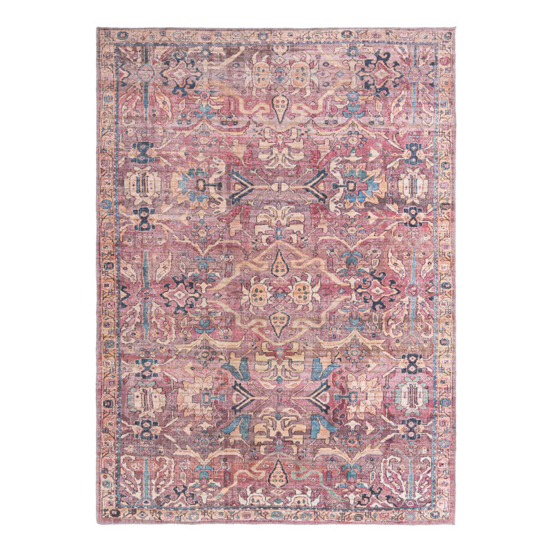 Tapis rose tissé à la machine Gwaltney, Rectangle 7 pi 3 po x 10 pi
