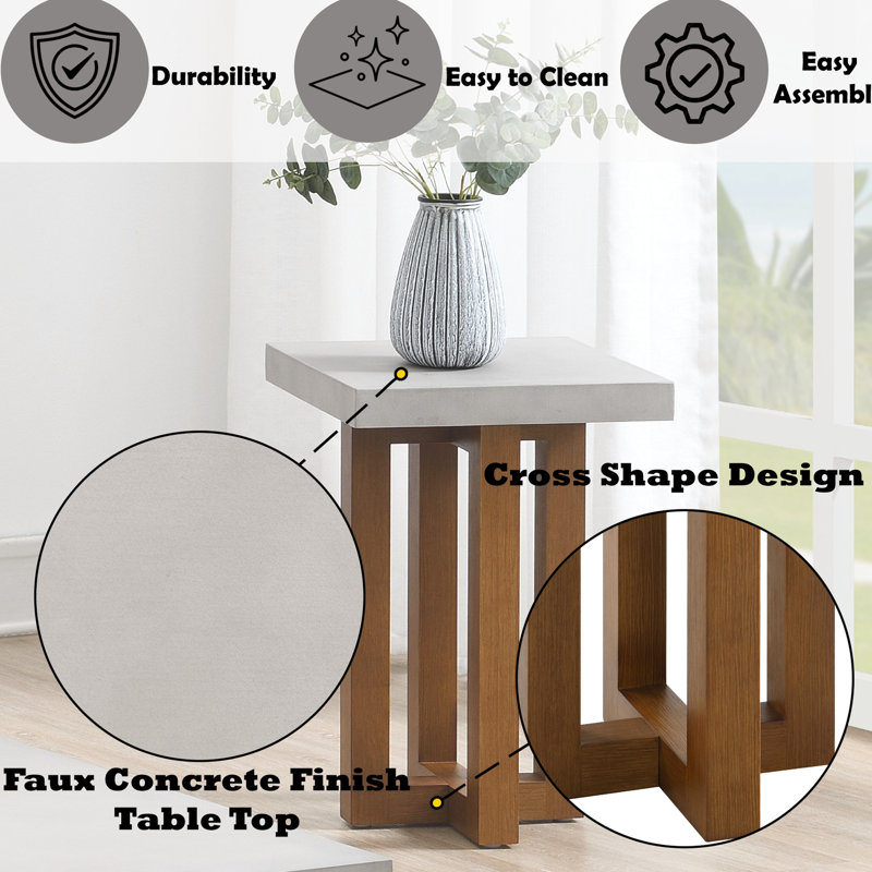 Élégante table de bout en noyer avec surface en faux béton - Rehaussez l'esthétique de votre maison