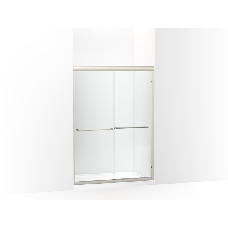 Finesse 47.6" W x 65.5" H Sliding Frameless Shower Door, Brushed Nickel