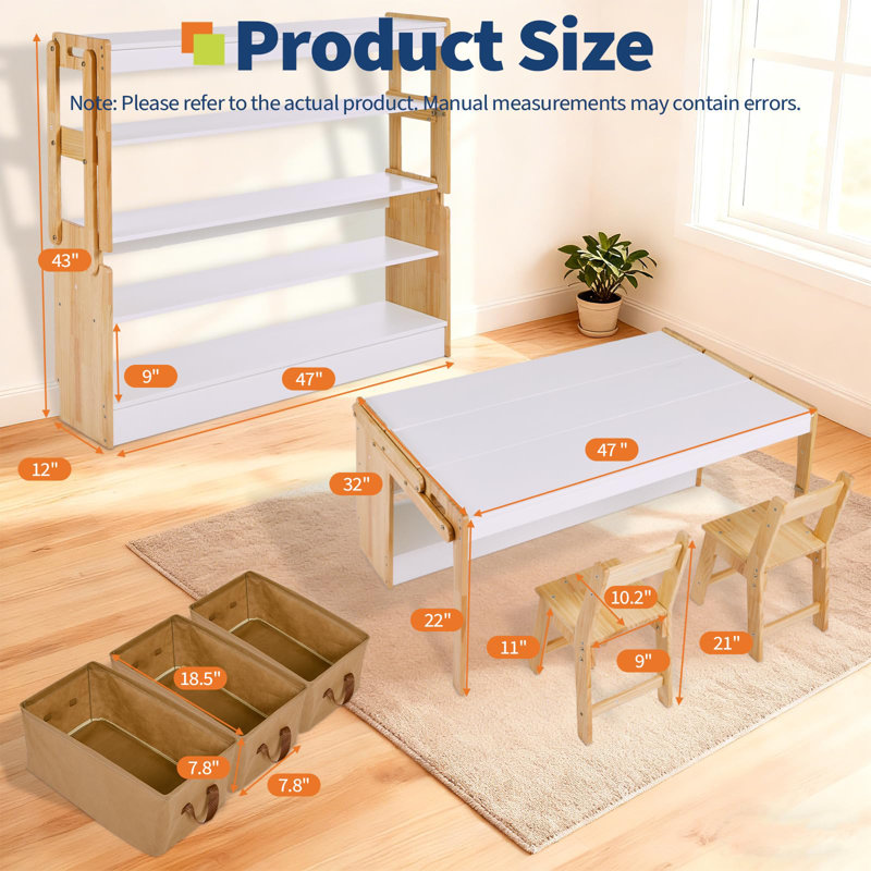 Ensemble de table convertible pour enfants et 2 chaises - bureau d'activités 47 po avec 3 boîtes de rangement - table de jeu réglable pour tout-petits - ensemble de table pliante et chaises pour la maison ou l'école