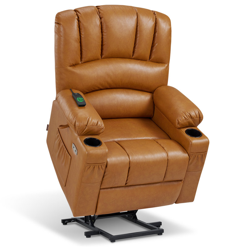 Aneria Power Recliner Lift Chair with Massage and Heat, Extended Footrest, Faux Leather, Tawny