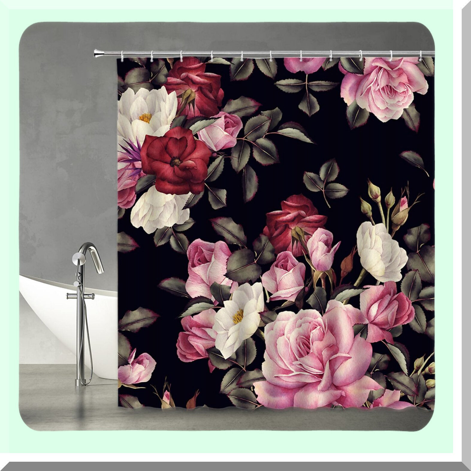 Black Floral Shower Curtain