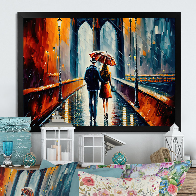 Promenade romantique - Impression sur toile, Impression noire sur toile encadrée, H 12 po x l 20 po x P 1 po