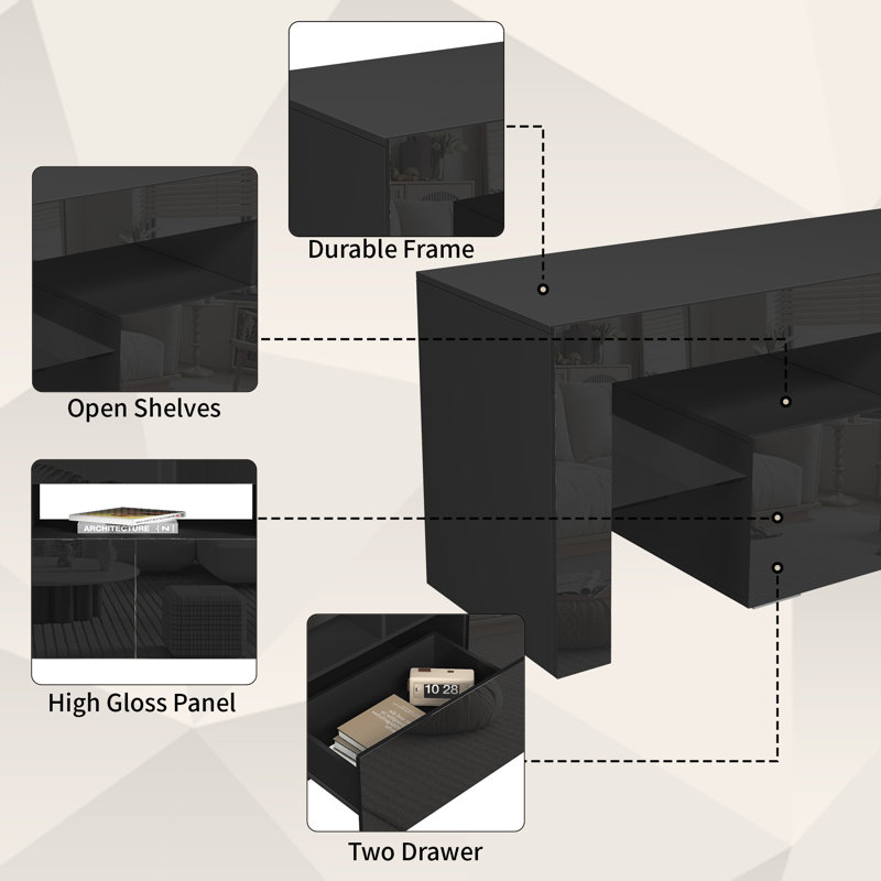 63'' Media Console, TV Stand For Tvs Up To 70", Black