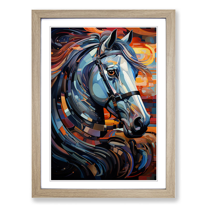 Shire Horse Futurism No.2 - Single Picture Frame Print on Wood, Oak, 64cm H x 46cm W x 2cm D