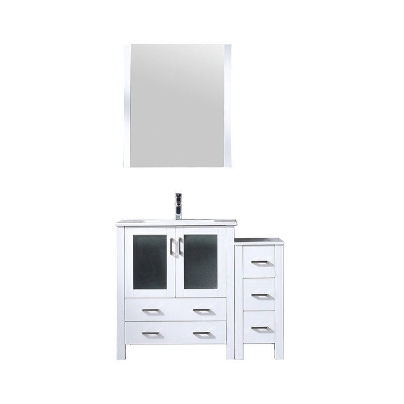42 po Meuble-lavabo de salle de bain blanc, armoire latérale, comptoir en céramique, robinet, miroir 28 po - To Damage and Scratches