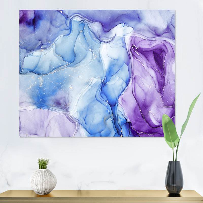 Art à l'encre bleue et mauve, impression sur toile, Toile tendue, H 24 po x l 32 po x P 1 po