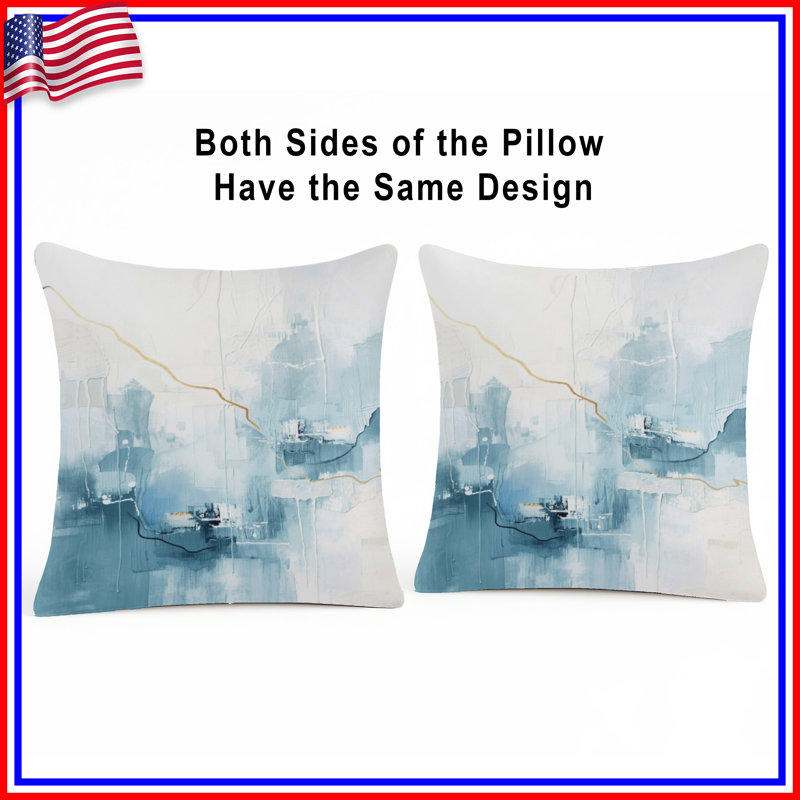 Coussin décoratif abstrait bleu, 14 X 14 pouces