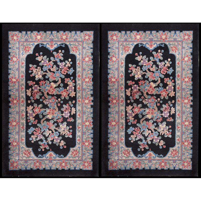 Antique Wool Black Hand Knotted Pile Rug
