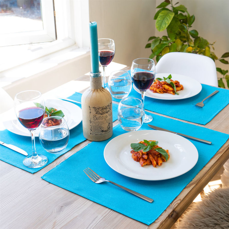 Nicola Spring - Ribbed Cotton Placemats with Table Runner, Blue