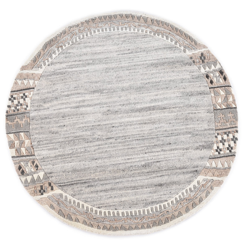 Geometric Wool Hand Woven Area Rug, Round 150cm