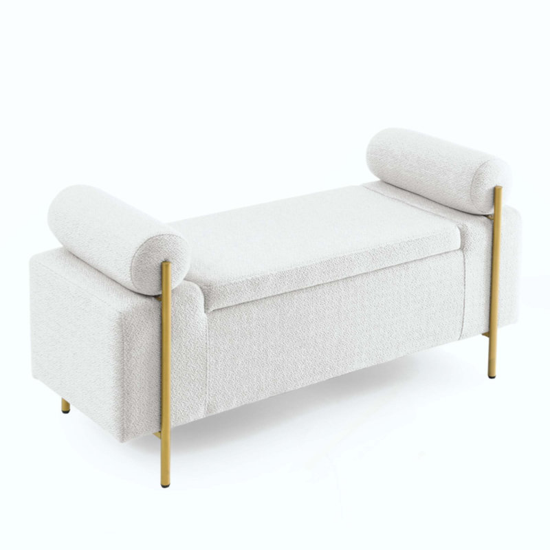 Banc de rangement en tissu Reyanne, Blanc
