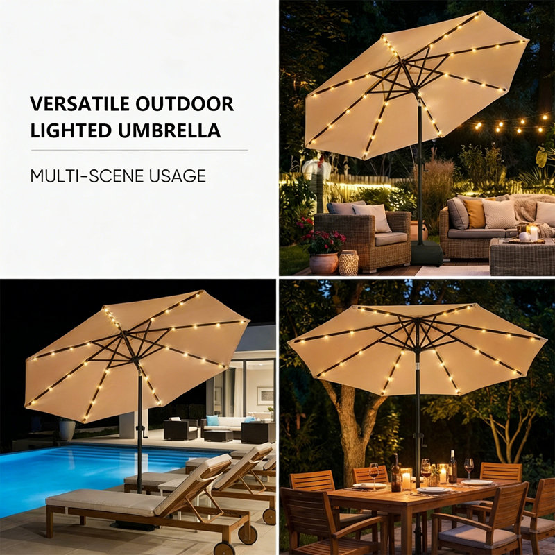 best price on a solar patio umbrella PHI VILLA 15ft Large with Base & Lights,Rectangle,Navy Use it for any occasion Sonkuki 7.5 ft. Solar Lighted