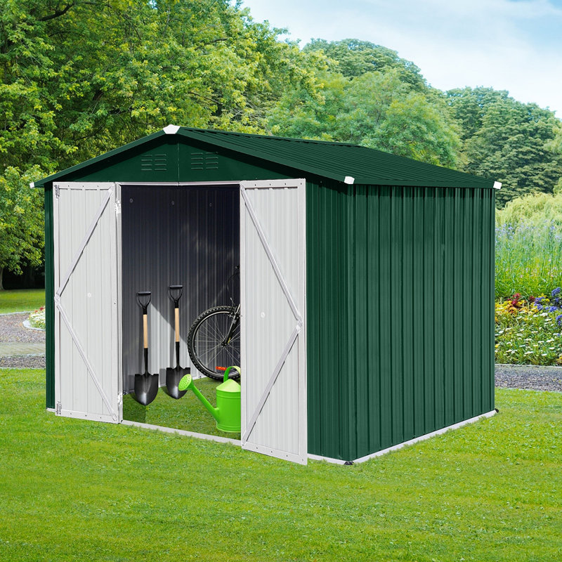 Metal Garden Sheds 8Ftx6ft Outdoor Storage Sheds, 75.6" H x 102" W x 74.4" D, Green